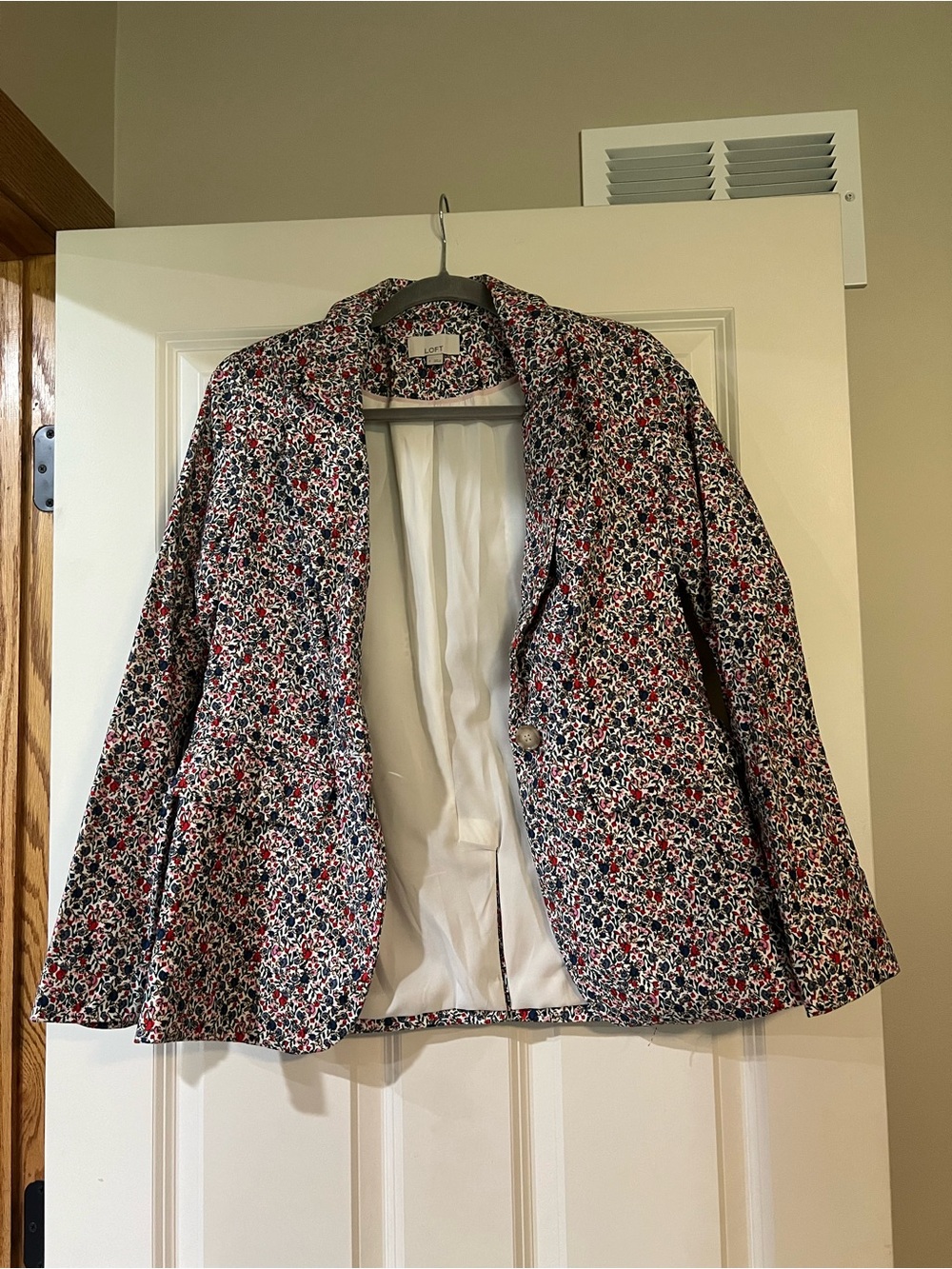 LOFT Floral Blazer Jacket in Red, Black & White